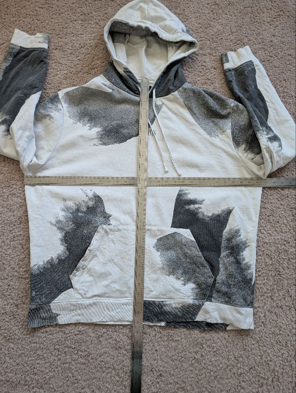 AllSaints Mens White Gray Santana Abstract Cotton Hoodie Size XXL - Picture 10 of 11